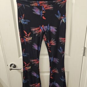 Colorful Dragonfly Print Flare Pants